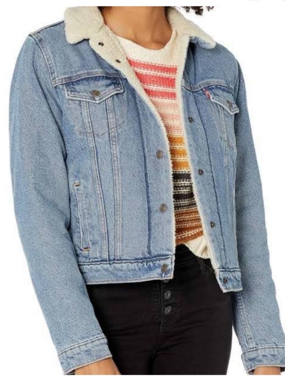 Levi’s Denim Sherpa Trucker Jacket, Cotton, Western, Faux Fur, Size 1X